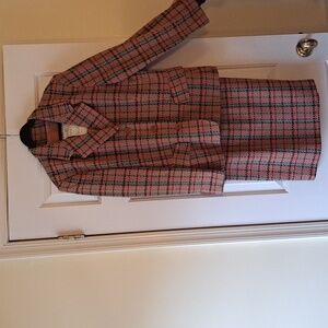 Vintage Cerruit 1881 salmon, dark green and brown plaid blazer & skirt